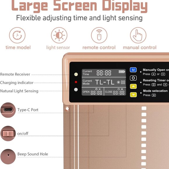 Solar Automatic Chicken Coop Door with Anti-Pinch/Timer/Light Sensor/LCD Display - Picture 3 of 6